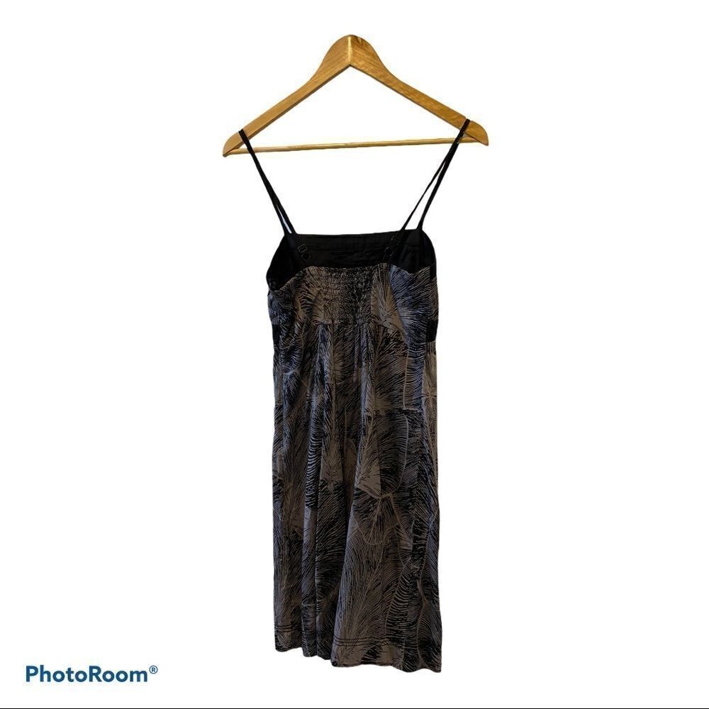 Y2K Abstract Leaf Print Midi Slip Dress Black Brown Spaghetti Strap 90s - Picture 7 of 9